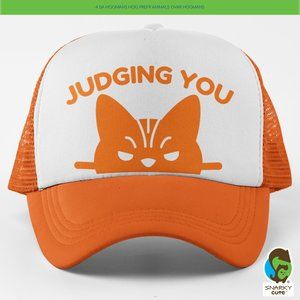Orange Cat Peeker Judging You Foam Trucker Snapback Cap 2 COLOR ORANGE WHITE